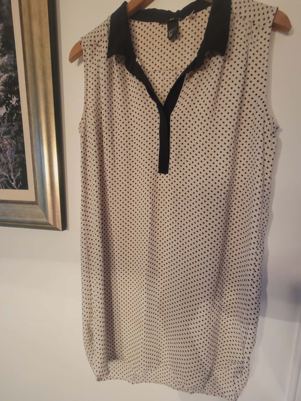 H&M Black & Cream Sleeveless Polka Dot Tunic